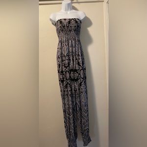 FREE PEOPLE BOHO JUMPSUIT elasticized bodice & ankles in blue black lt pink